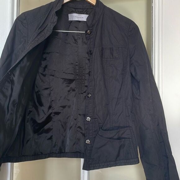 Tahari women’s black long sleeve motorcycle jacket front button collarless - Picture 12 of 12